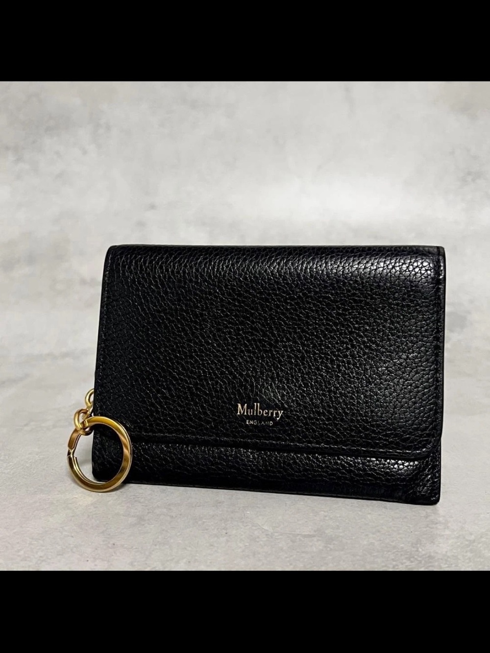 Mulberry Black Pebbled Leather Card Holder with Gold Key Ring